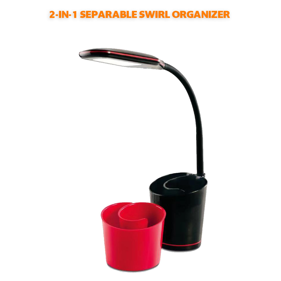DAC® MP-329 LED Desk Lamp with Separable Swirl Organizer, Black