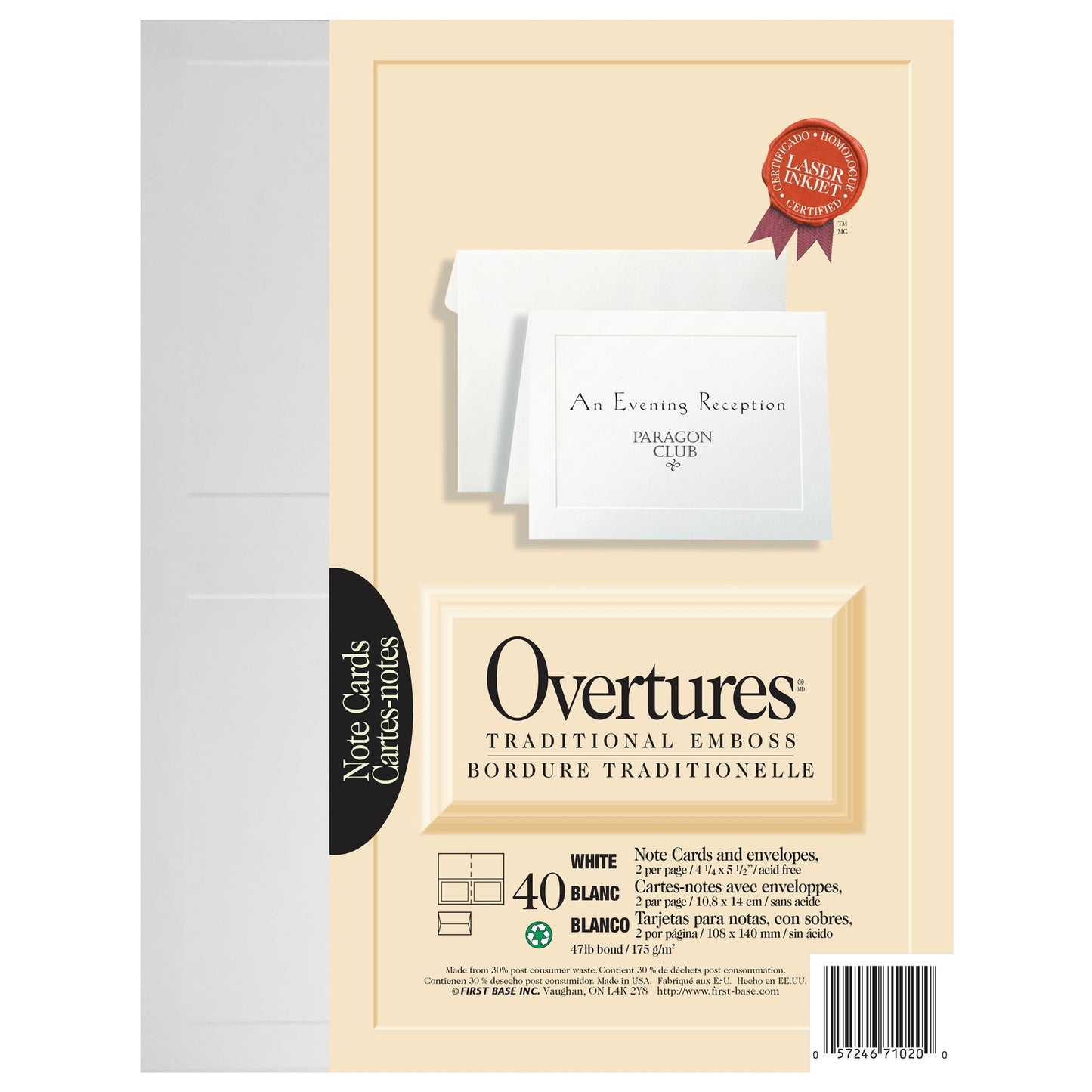 St. James® Overtures® Traditional Embossed Note Cards, White, 40 sets, 71020