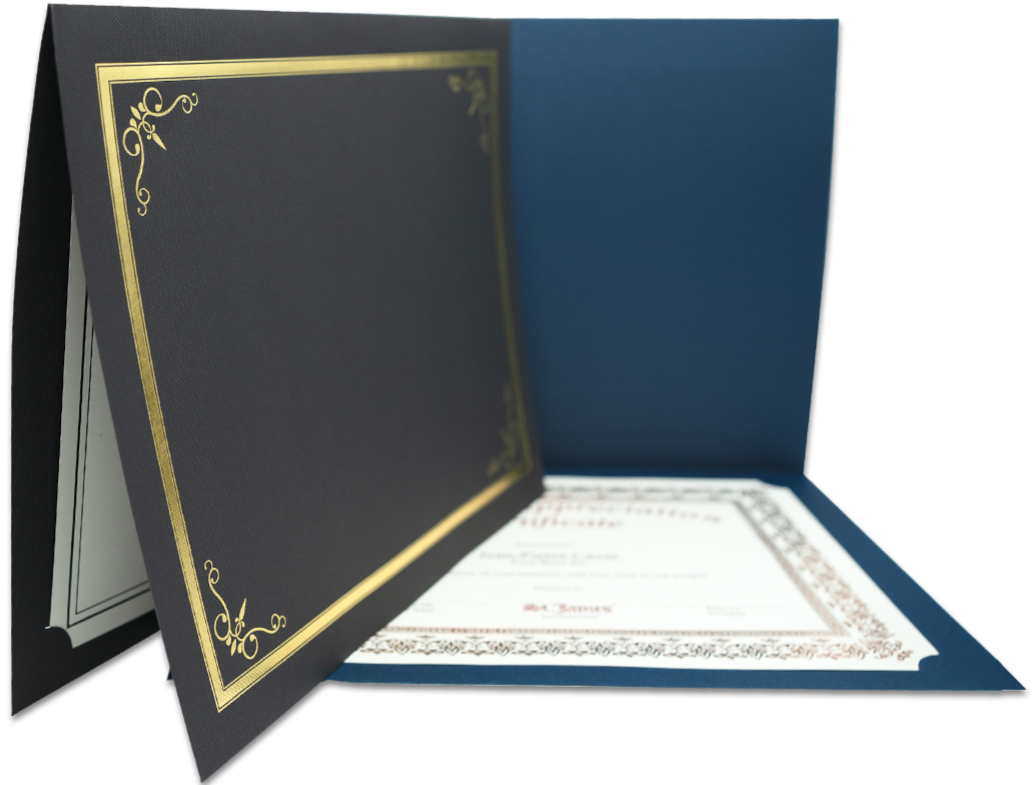 St. James® Certificate Holders/Document Covers/Diploma Holders, Black, Gold Foil Border, Linen Finish, Pack of 5, 83805