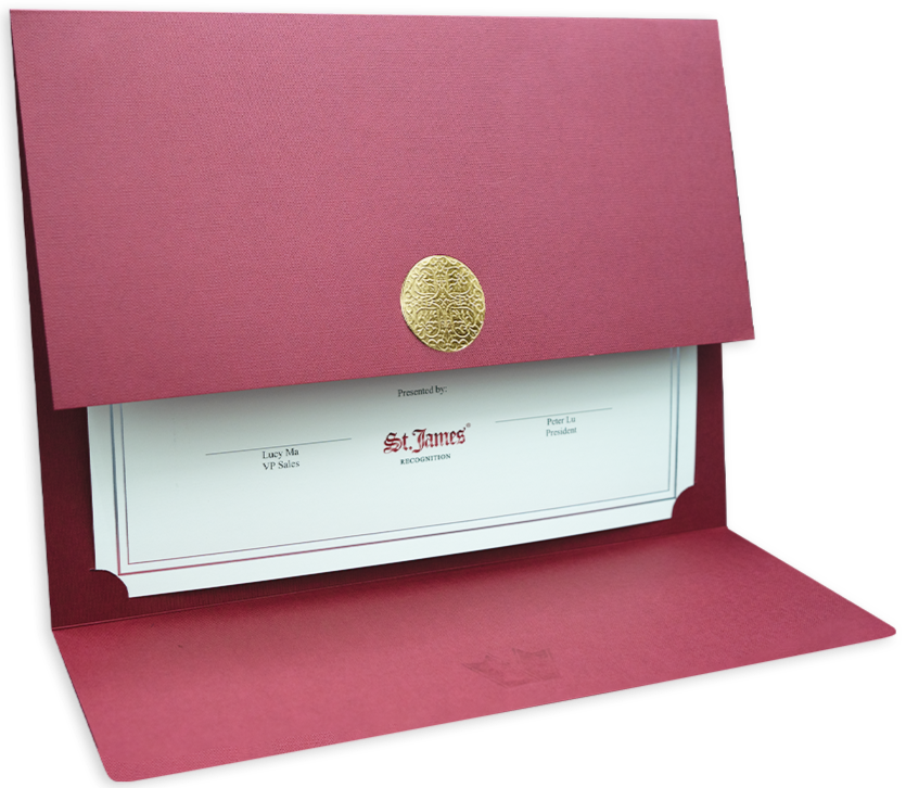 St. James® Certificate Holders/Document Covers/Diploma Holders, Burgundy, Gold Award Seal with Red Ribbon, Pack of 5, 83818