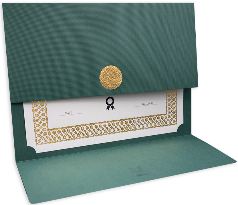 St. James® Certificate Holders/Document Covers/Diploma Holders, Green, Gold Award Seal with Single Gold Ribbon, Pack of 5, 83832