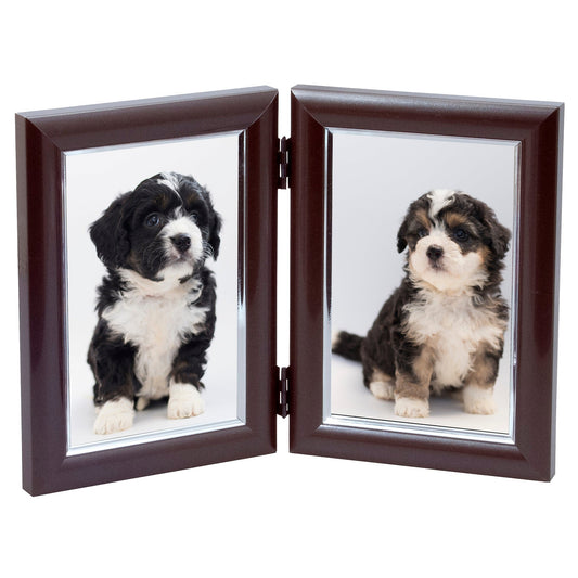 Dual Picture Photo Frame - For 2 4x6" Pictures - Vertical - Easy Insert - Satin Mocha - Table Top Display