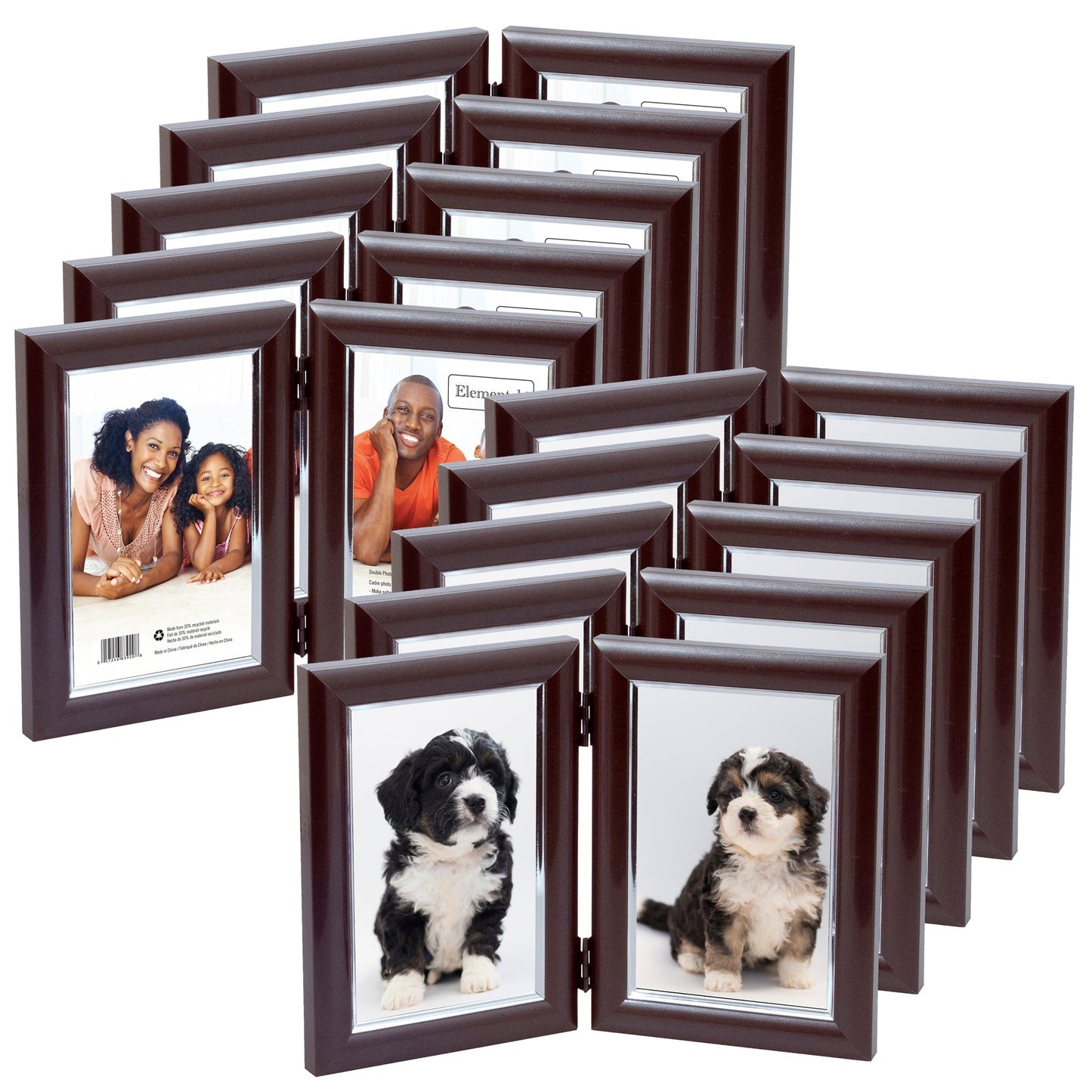 Dual Picture Photo Frame - For 2 4x6" Pictures - Vertical - Easy Insert - Satin Mocha - Table Top Display