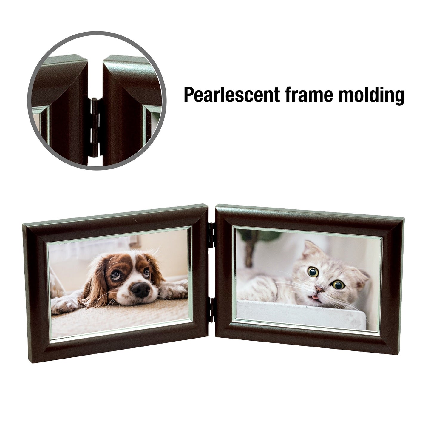 Dual Picture Photo Frame - For 2 6x4" Pictures - Horizontal - Easy Insert - Satin Mocha - Table Top Display