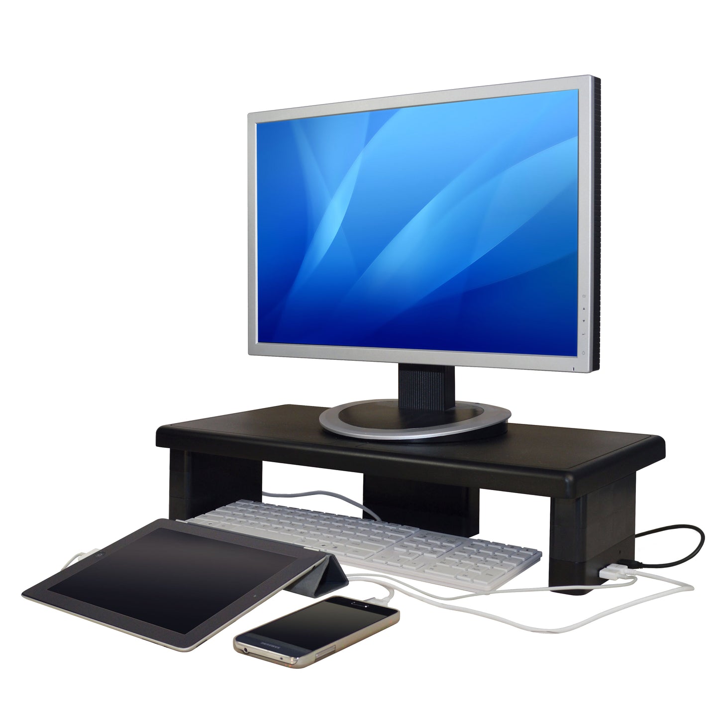 DAC® Stax™  MP-212 Height-Adjustable Ultra-Wide Monitor/Laptop Stand with 2-USB Ports, Black