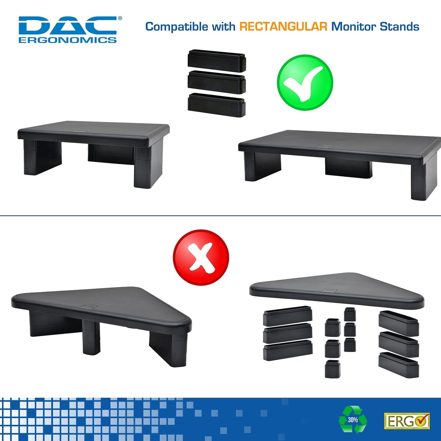 DAC® Stax™ MP-216 Ergonomic Height-Adjustable Monitor/Laptop Riser Blocks Kit, Black