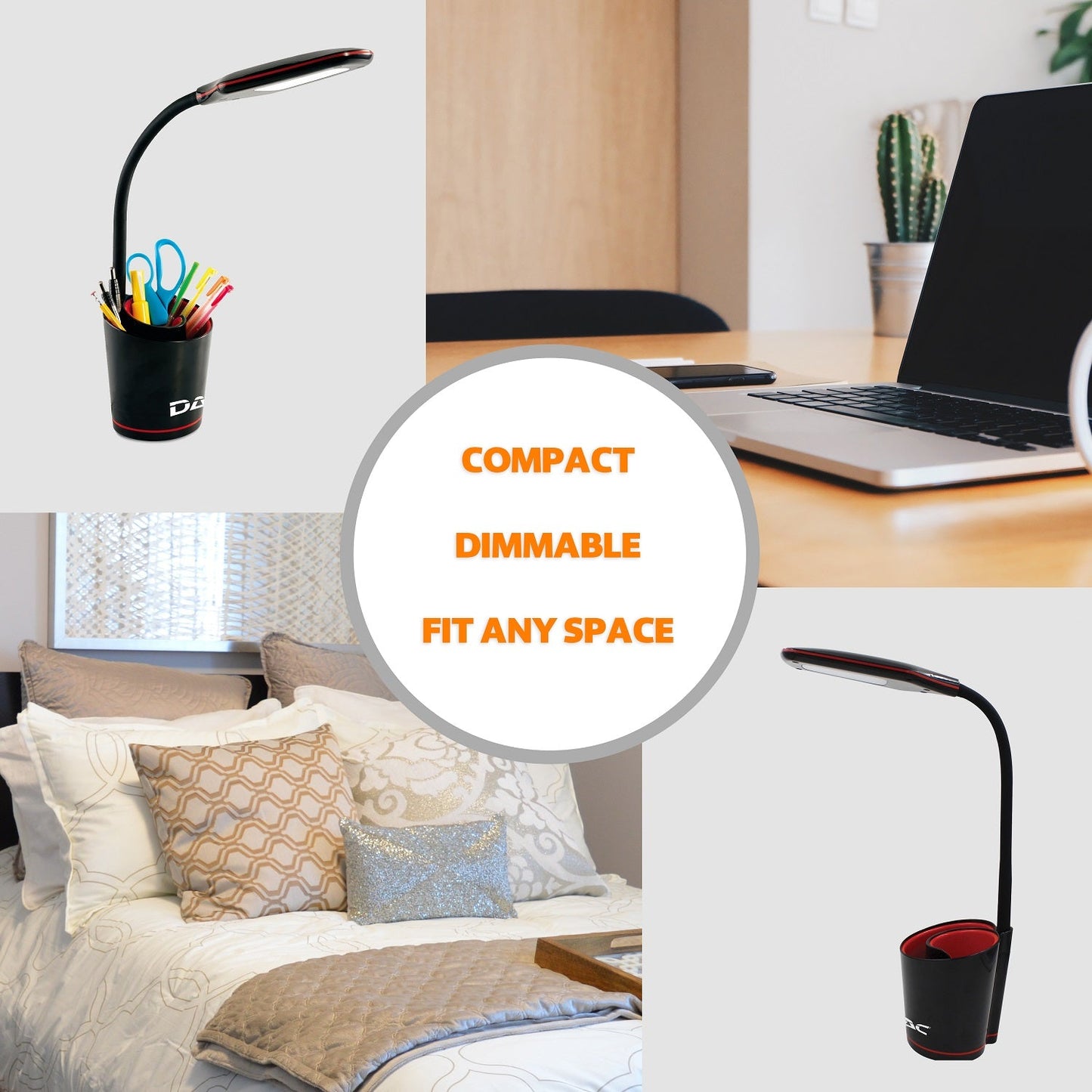 DAC® MP-329 LED Desk Lamp with Separable Swirl Organizer, Black