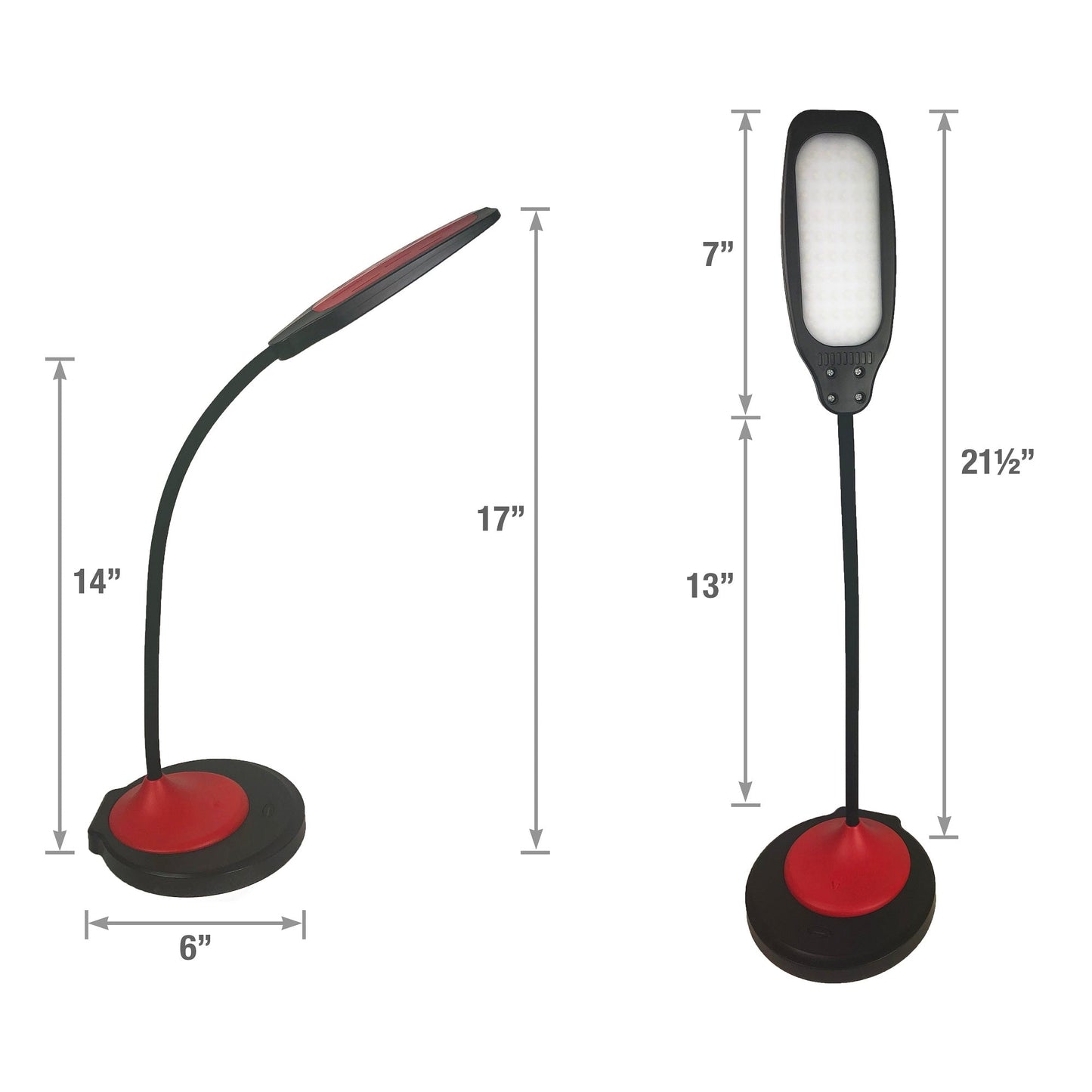 DAC® MP-350 Adjustable LED Desk Lamp/Table Lamp with USB Charging Port, Red and Black