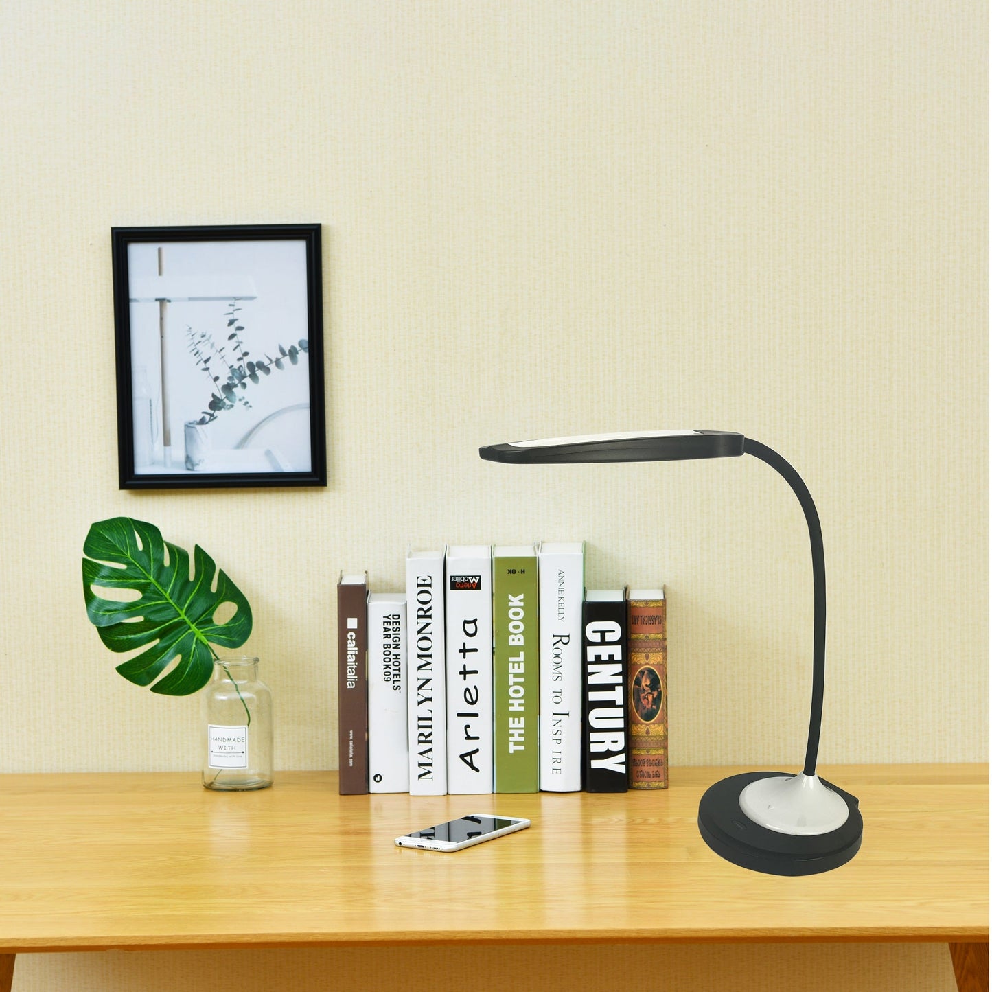 DAC® MP-356 Adjustable LED Desk Lamp/Table Lamp with USB Charging Port, White and Black