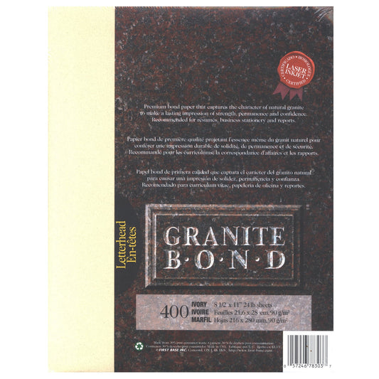 St. James® Granite Bond, 24 lb Letter-Size Paper, Ivory, Pack of 400