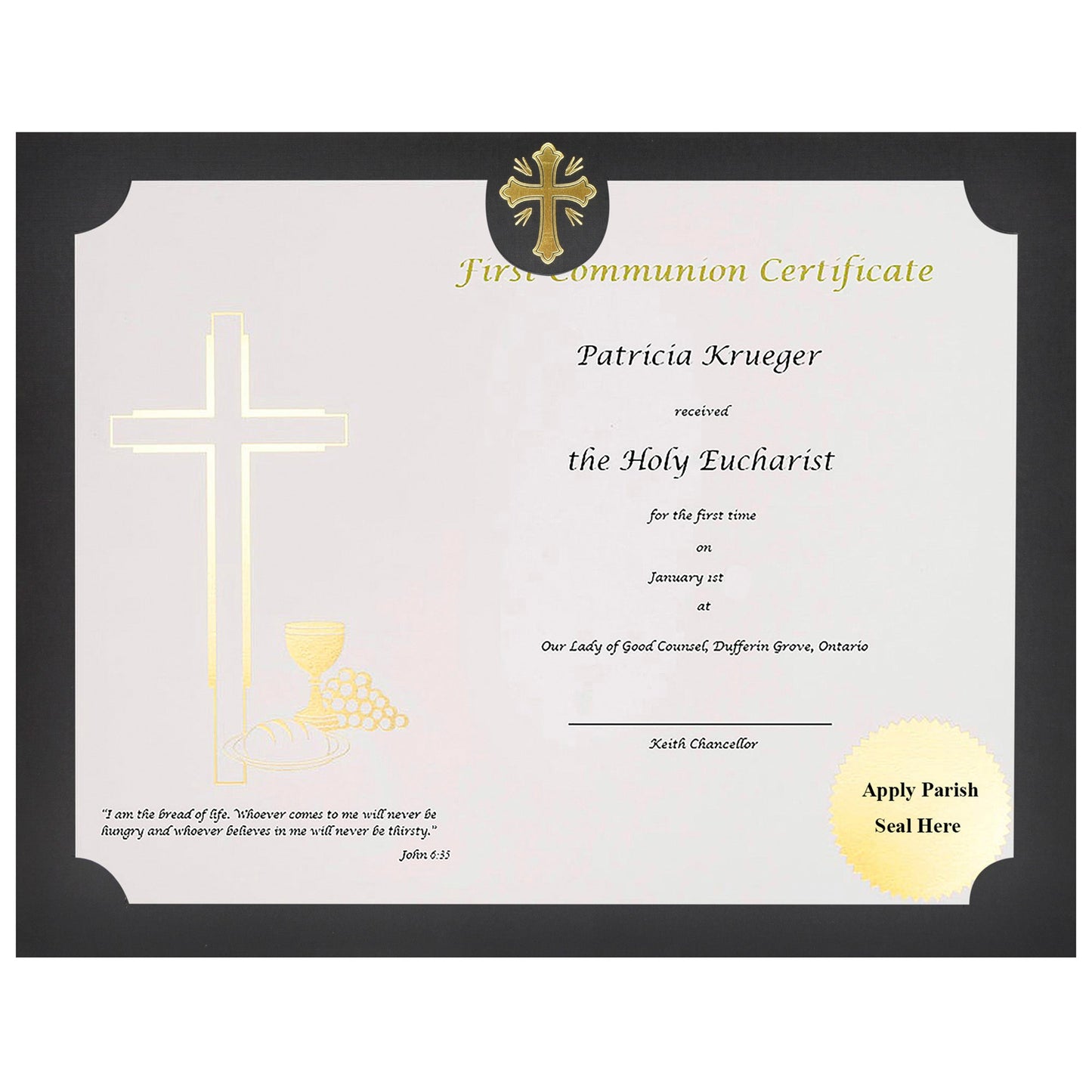 St. James® Presentation Cards/Certificate Holder with Gold Foil Crucifix, Black Linen, Pack of 25