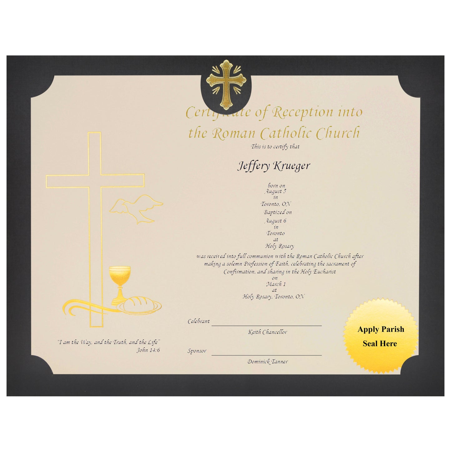 St. James® Religious Certificates - Reception into Church Certificates, 65 lb, Gold Foil, Ivory Card Stock, Pack of 50