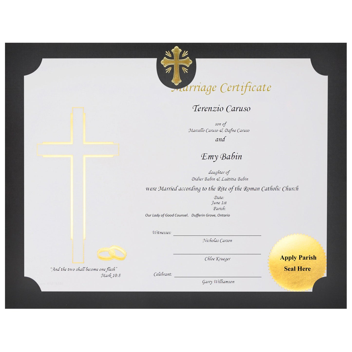 St. James® Religious Certificates - Marriage Certificates, 65 lb, Gold Foil, White Card Stock, Pack of 50