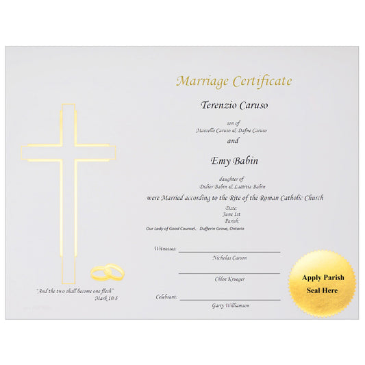 St. James® Religious Certificates - Marriage Certificates, 65 lb, Gold Foil, White Card Stock, Pack of 50