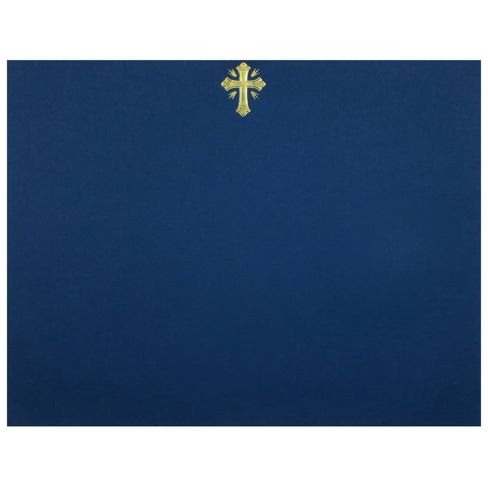St. James® Presentation Cards/Certificate Holder with Gold Foil Crucifix, Navy Blue Linen, Pack of 25