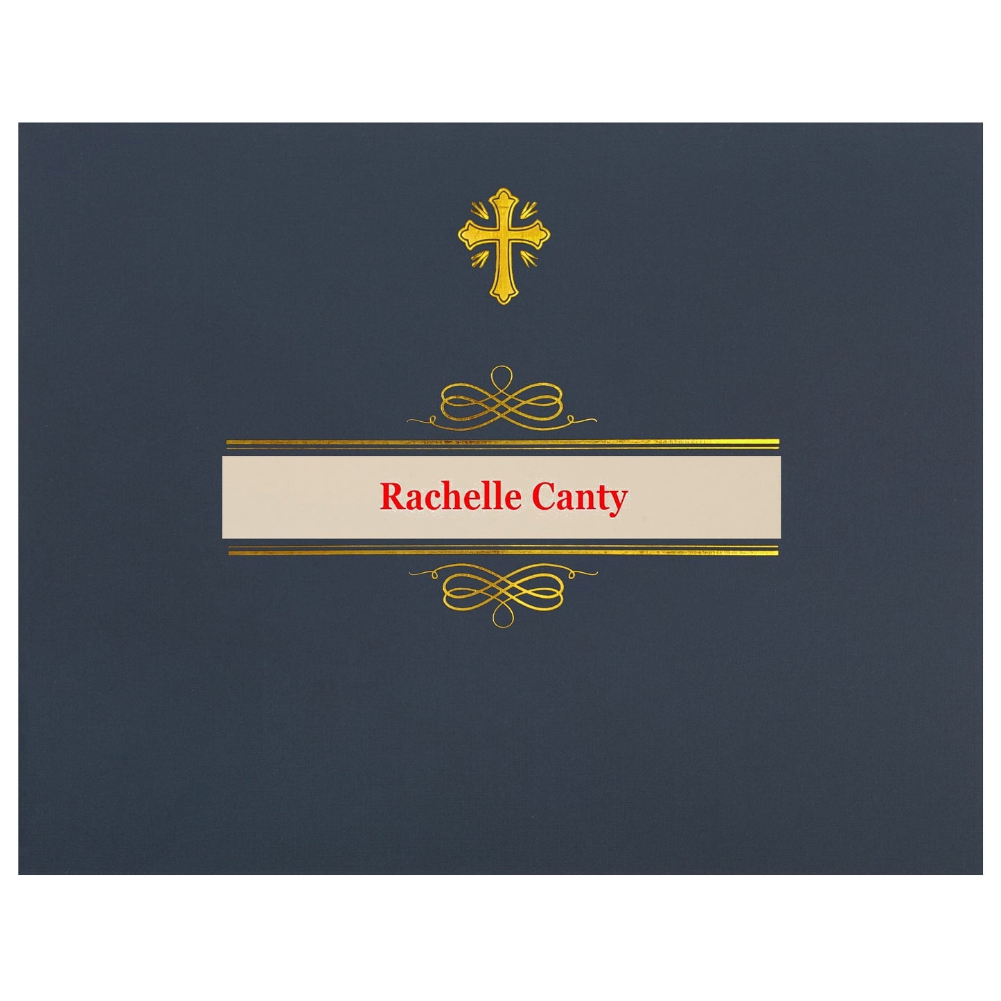 St. James® Regent Window Certificate Holders w Crucifix, Navy Linen w/Gold foil, 25/Pack