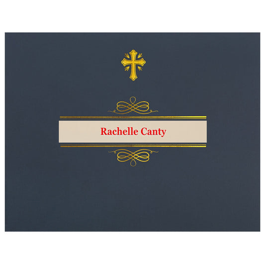 St. James® Regent Window Certificate Holders w Crucifix, Navy Linen w/Gold foil, 25/Pack