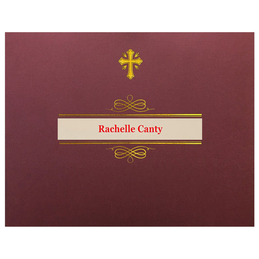 St. James® Regent Window Certificate Holders w Crucifix, Burgundy Linen w/Gold foil, 25/Pack
