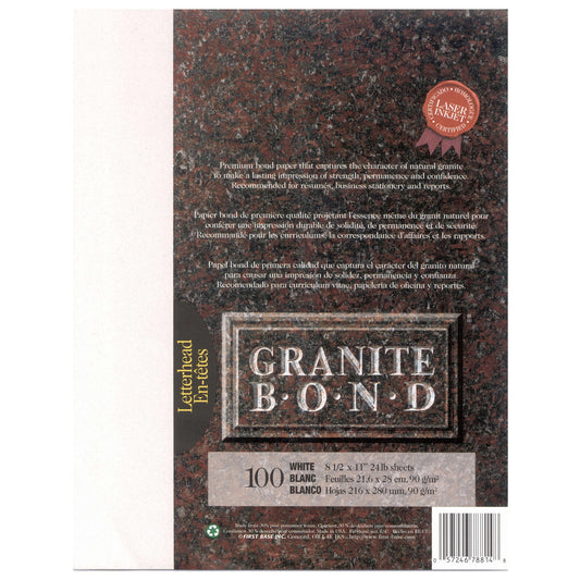 St. James® Granite Bond, 24 lb Letter-Size Paper, White, Pack of 100