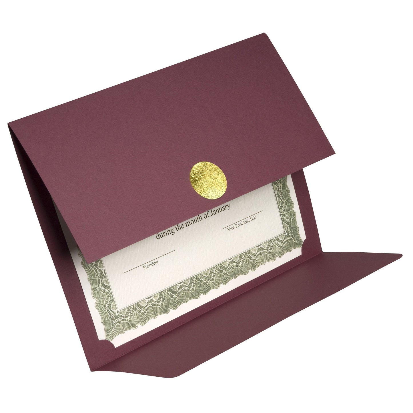 St. James® Elite™ Medallion Fold Certificate Holders, Burgundy Linen with Gold Medallion, Pack of 5