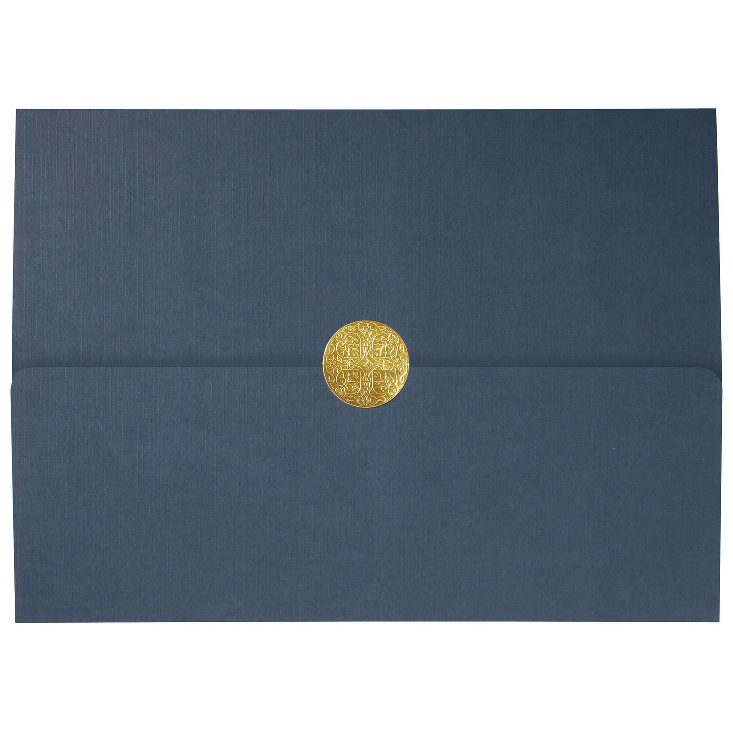 St. James® Elite™ Medallion Fold Certificate Holders, Navy Blue Linen with Gold Medallion, Pack of 5