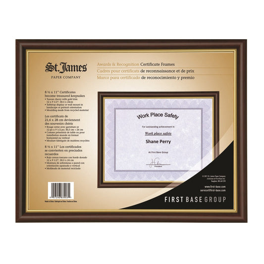 St. James® Awards & Certificate Frame/Diploma Frame/Document Frame, 12 x 9½" (31 x 24cm), Tuscan Cherry with Gold Trim