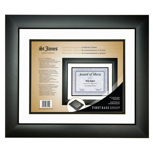 St. James® Awards & Certificate Frame/Diploma Frame/Document Frame, 16¼x 14¼" (43 x 36cm), Tuxedo Black with Double Mat White/Black