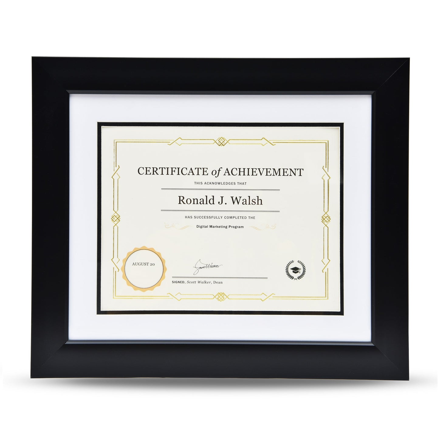 St. James® Awards & Certificate Frame/Diploma Frame/Document Frame, 16¼x 14¼" (43 x 36cm), Tuxedo Black with Double Mat White/Black