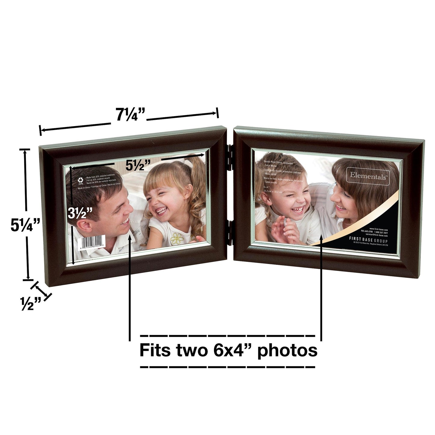 Dual Picture Photo Frame - For 2 6x4" Pictures - Horizontal - Easy Insert - Satin Mocha - Table Top Display
