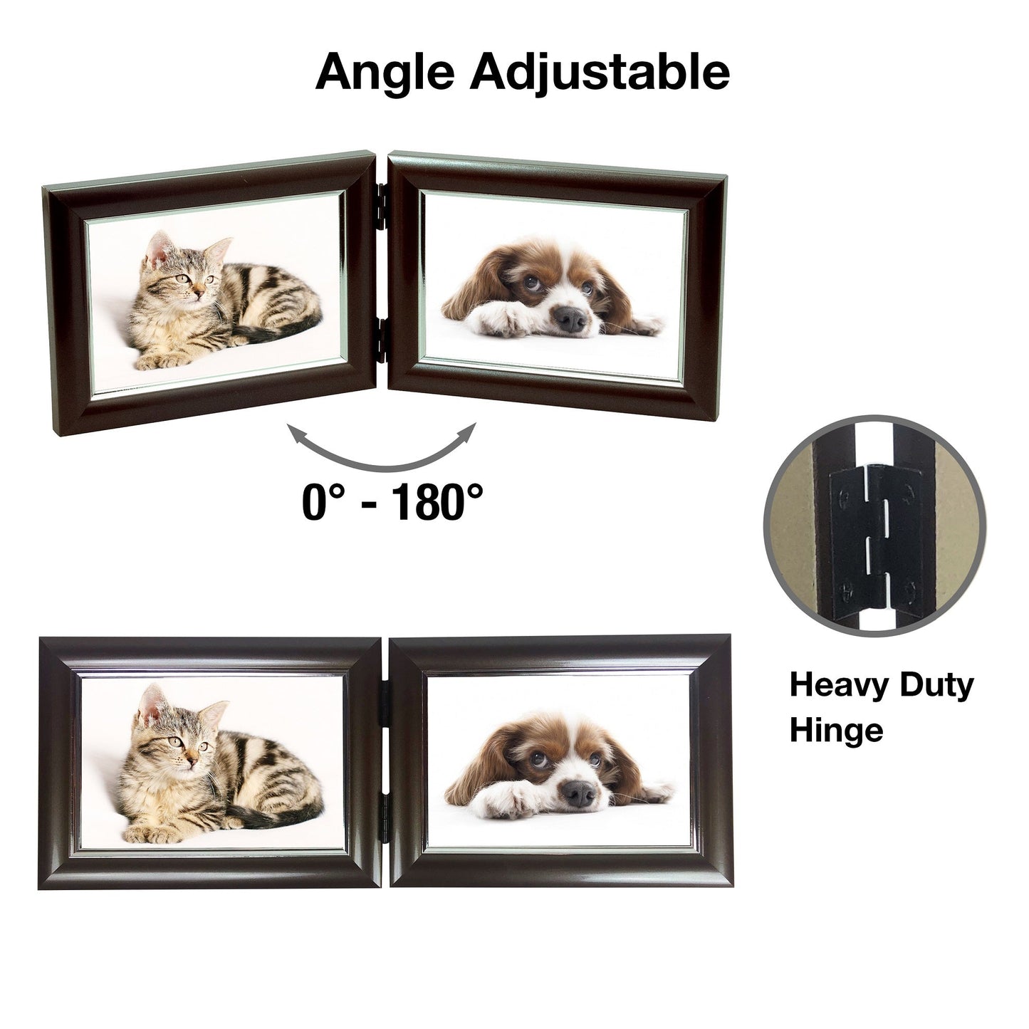 Dual Picture Photo Frame - For 2 6x4" Pictures - Horizontal - Easy Insert - Satin Mocha - Table Top Display